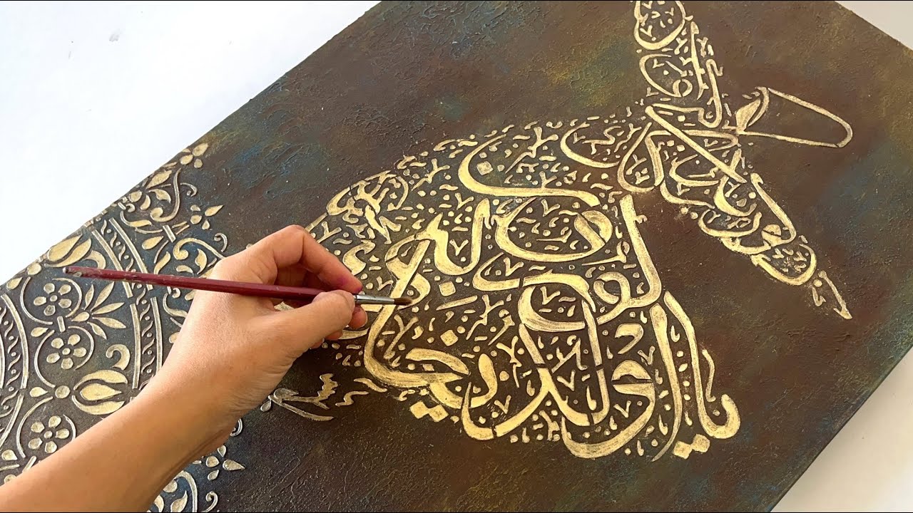 Maulana Sufi Dance Painting With Stencil Art | Patina tutorial on Canvas | Wall Art Painting