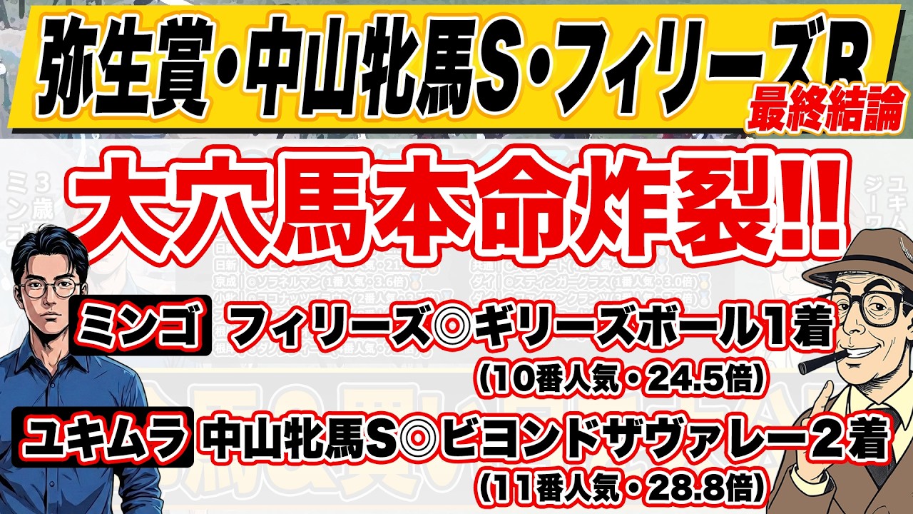 【弥生賞・中山牝馬ステークス・フィリーズレビュー2026】超大穴◎で高配当狙い！！2026年毎週重賞で本命馬が好走中！！最強プロ予想家が３連単の買い目まで公開！！