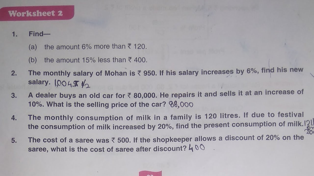 DAV Class 6 Math Chapter 5 Worksheet 2 || Percentage and Its Applications || @madhubanclasses