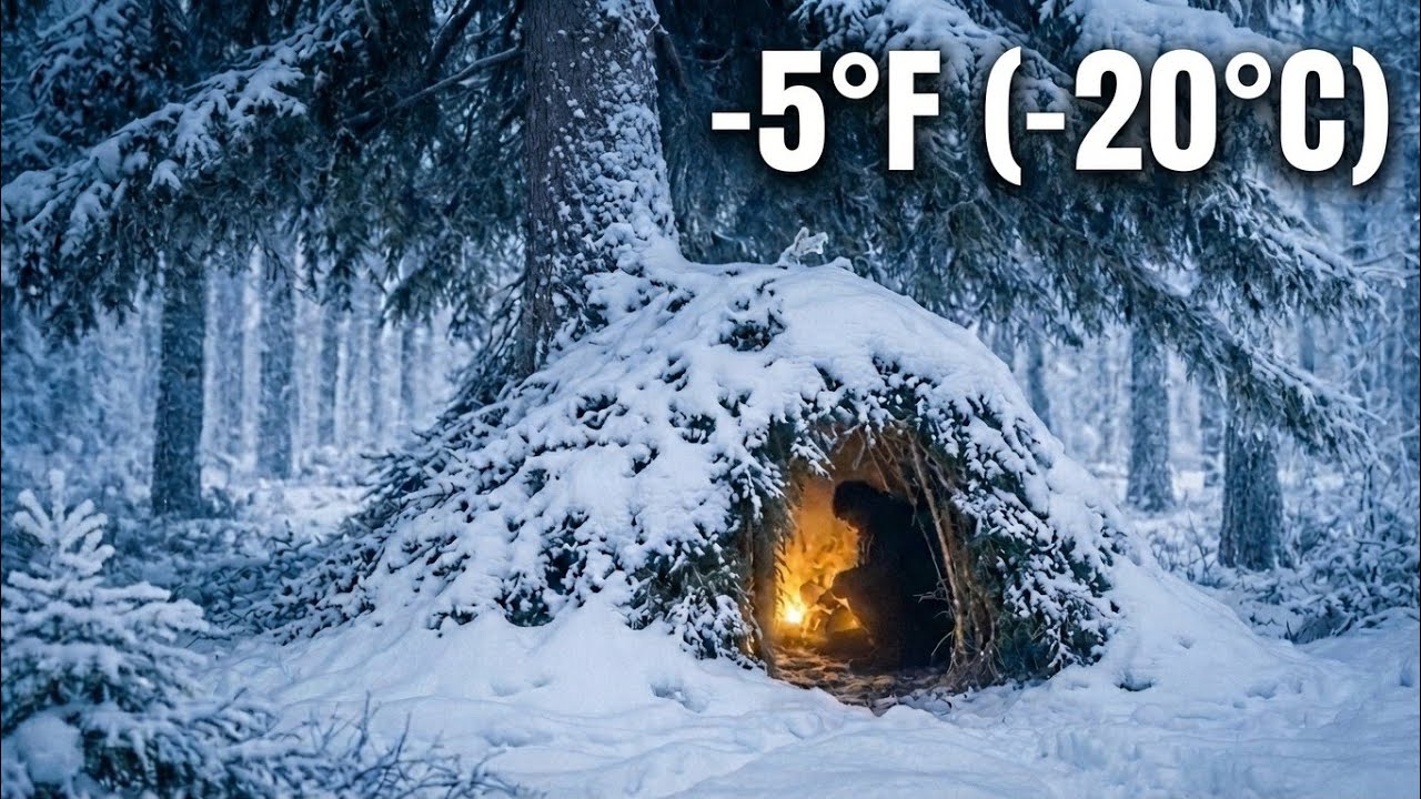 Solo Winter Survival in a Primitive Shelter | Bushcraft in -5°F (-20°C) 🥶