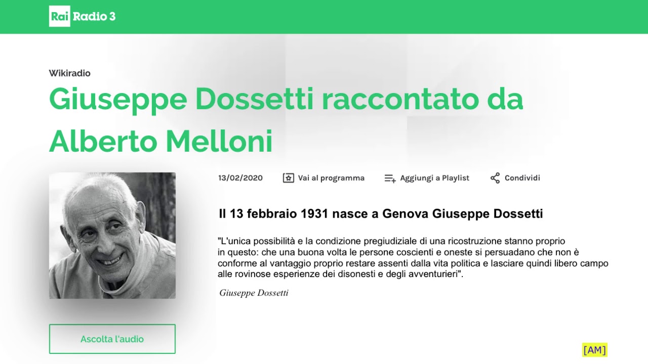 Giuseppe Dossetti raccontato da Alberto Melloni a Wikiradio