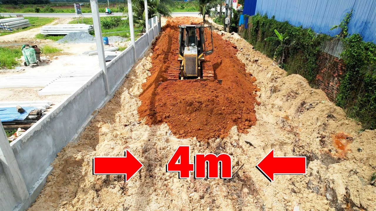 Incredible Good Operator Old Komatsu Dozer D40 Pushing Dirt Land Filling Up Building Village