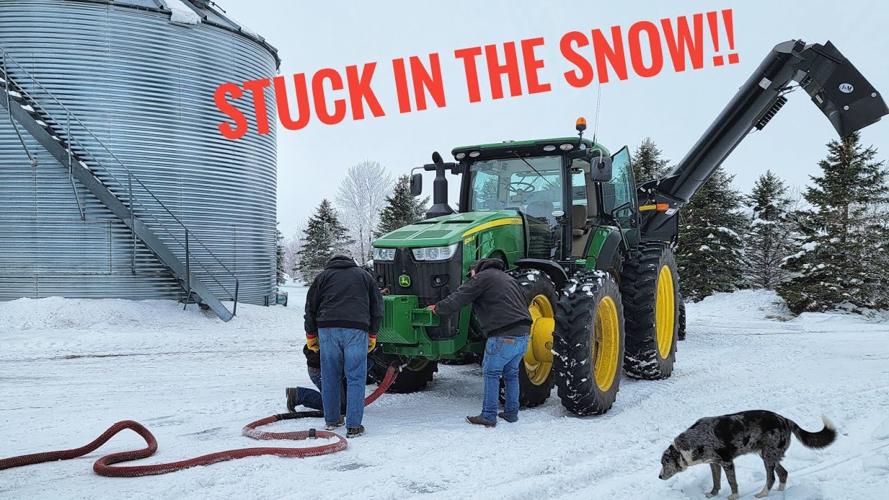 We Got the Tractor STUCK In the Yard - FULL Grain Cart of Soybeans