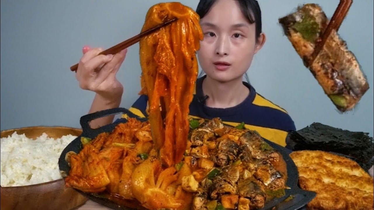 직접만든 묵은지꽁치찜 돈까스 먹방