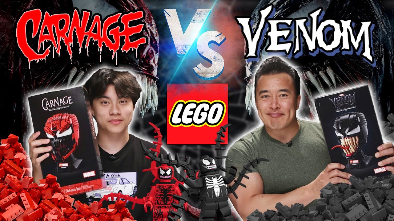 VENOM VS. CARNAGE LEGO RACE!!! Let There Be Carnage Helmet Battle Challenge!