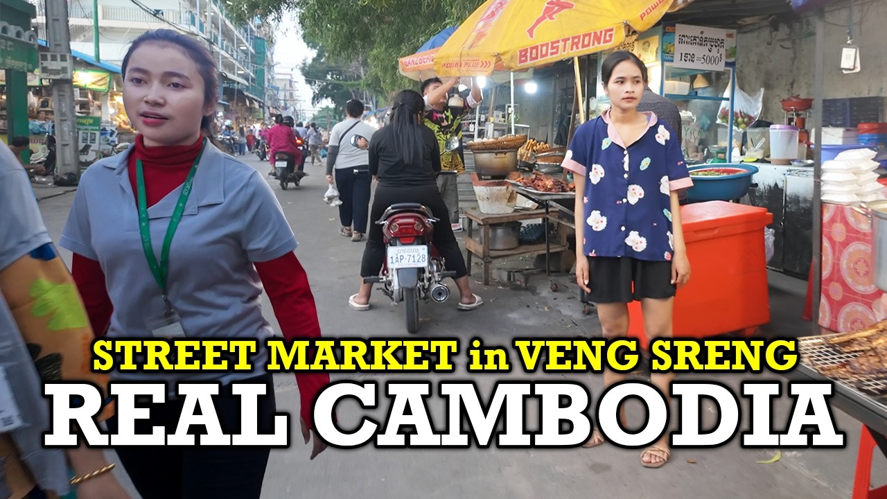 STREET MARKET TOUR at VENG SRENG PHNOM PENH CITY CAMBODIA - [2K] Walking Tour