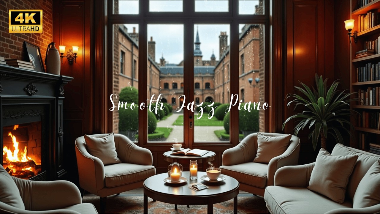 Rainy Afternoon Coffee Shop Ambience ☕🔥 Smooth Jazz Piano & Cozy Sounds for Focus & Relaxation