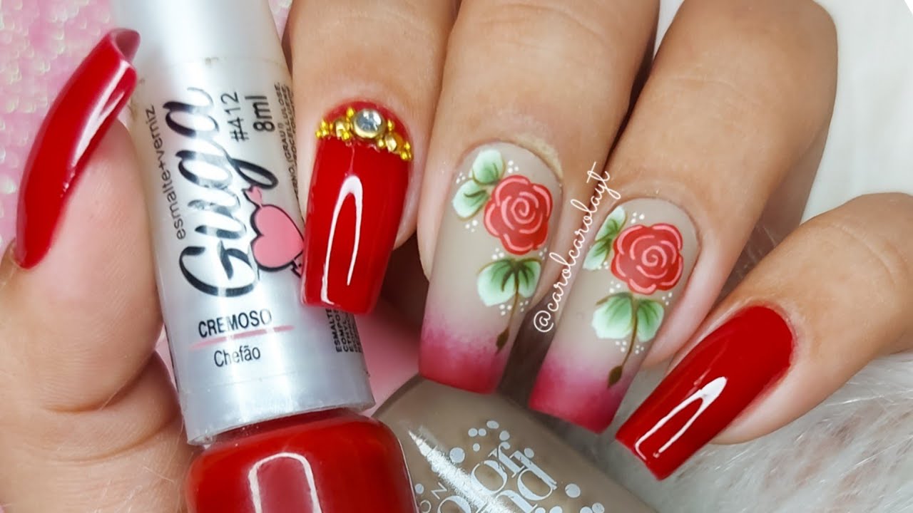 unhas decoradas - degrade + rosa super fácil