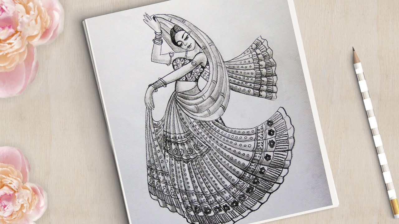 How to Draw a Girl With Traditional Dance Easy || Traditional Girl Drawing Very Easy