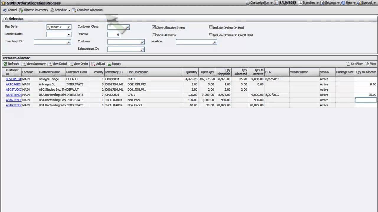 SIPD Order Allocation Process for Acumatica (Commercial)