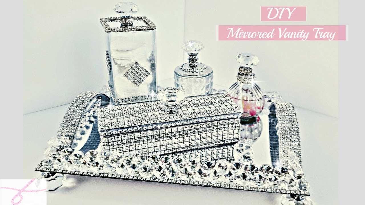 DIY Dollar Tree Room Decor 5 Piece Mirror Vanity Tray Set - So Glam with BLING