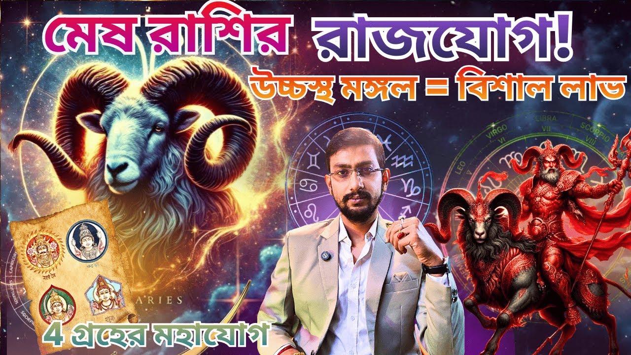 মেষ রাশির বিশাল লাভ! চতুর্থ গ্রহ সমন্বয় + উচ্চস্থ মঙ্গল দেবে রাজযোগ |