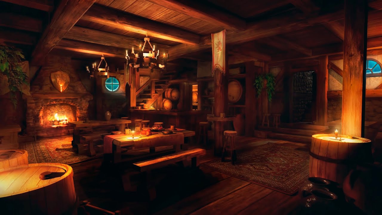 Medieval Tavern Ambience - Snowstorm, Heavy Wind and Fireplace Sounds