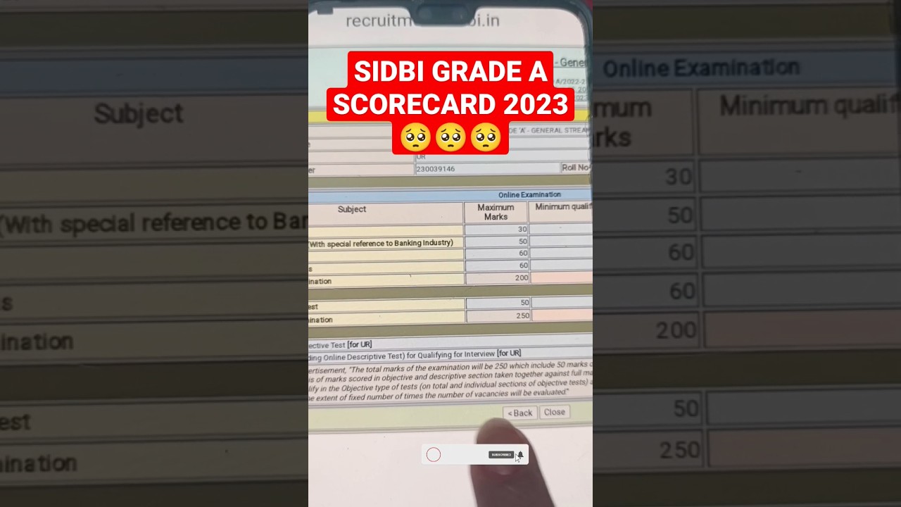 My Sidbi Grade A Scorecard 2023 😭|| my Sidbi result || #sidbi #result #shorts #youtubeshorts