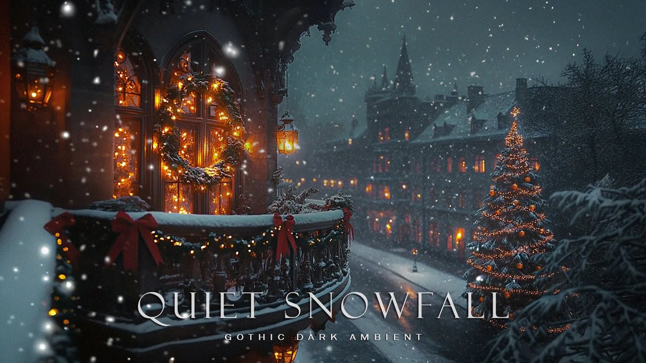 Snowy Over the Terrace in a Christmas Night | Christmas Dark Academia Music Winter for Deep Calm