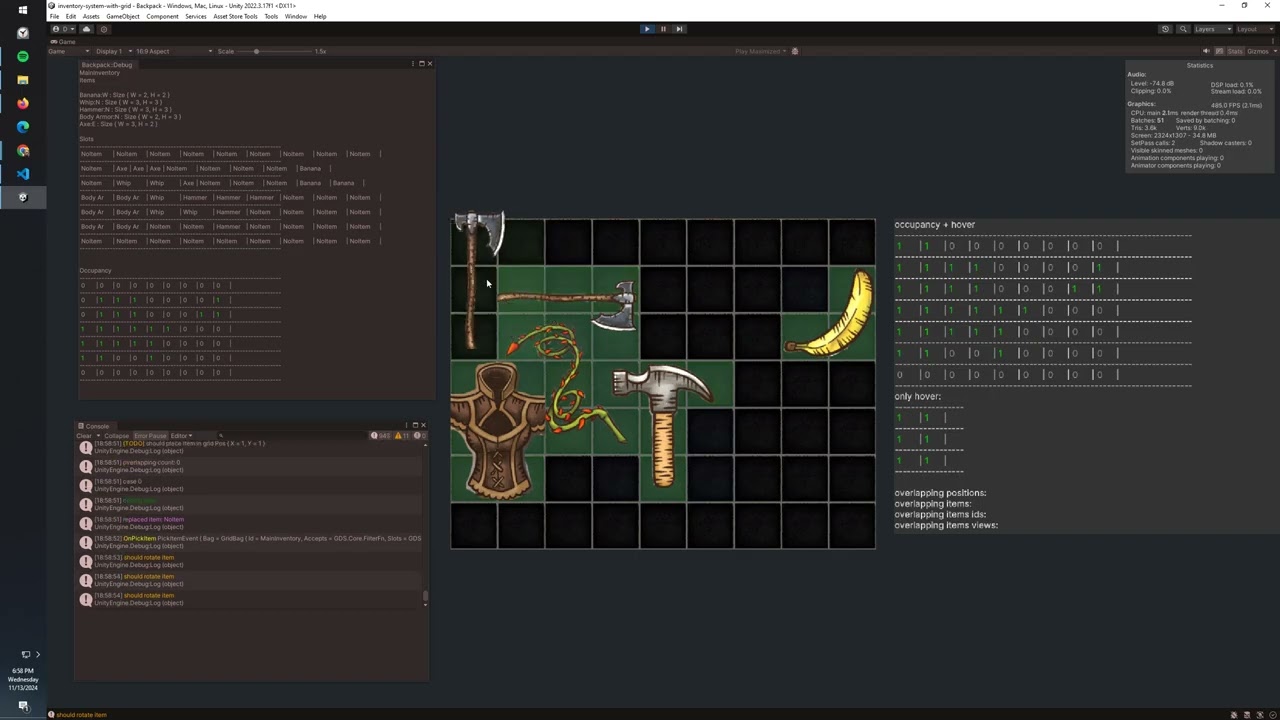 Unity - Backpack Battles inventory management attempt 1