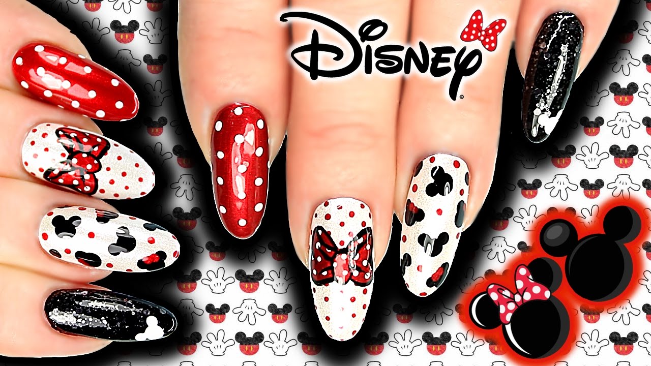 DISNEY MICKEY & MINNIE MOUSE NAIL ART! MICKEY NAILS, DOTS / BOWS / GLITTER ❤️