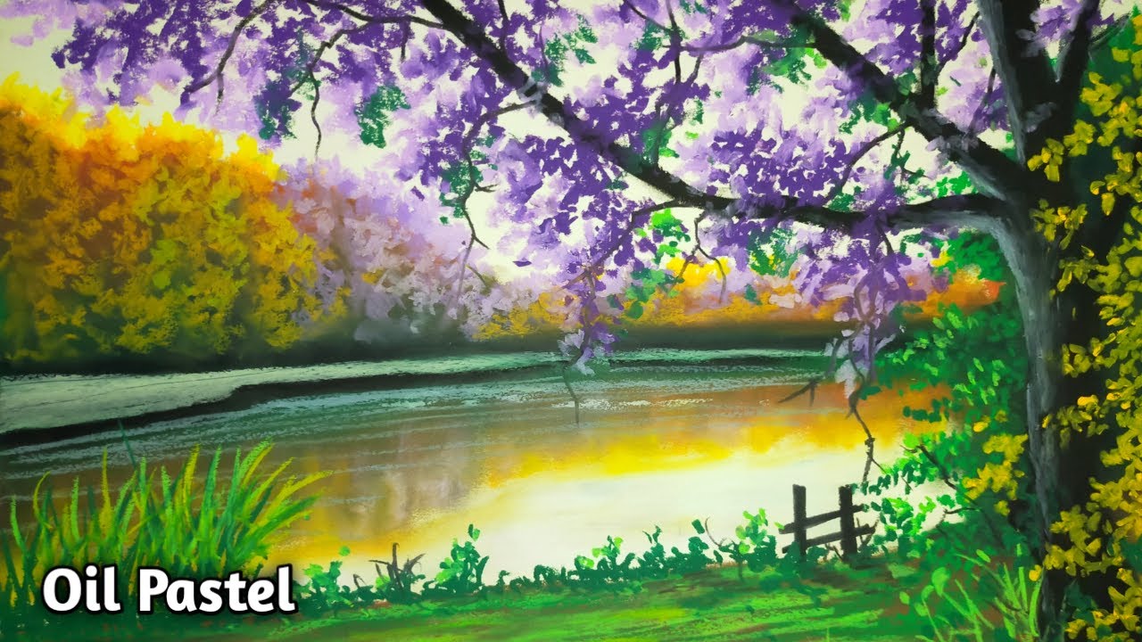 How to draw spring season/Beautiful Spring Season Drawing with oil pastels/오일 파스텔로 그리기
