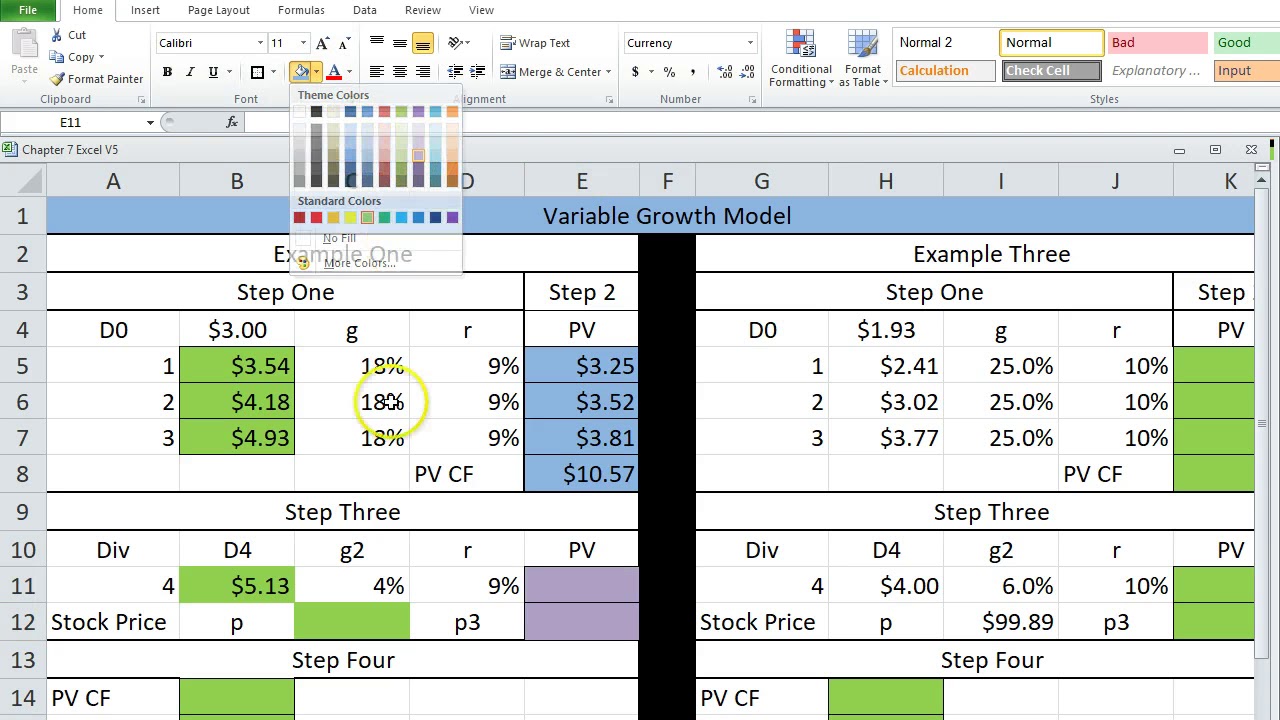 Excel examples for Stock Valuation Models