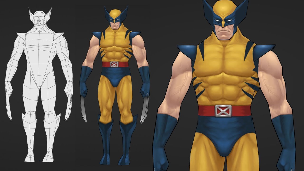Low poly Wolverine texture painting in blender [time-lapse]