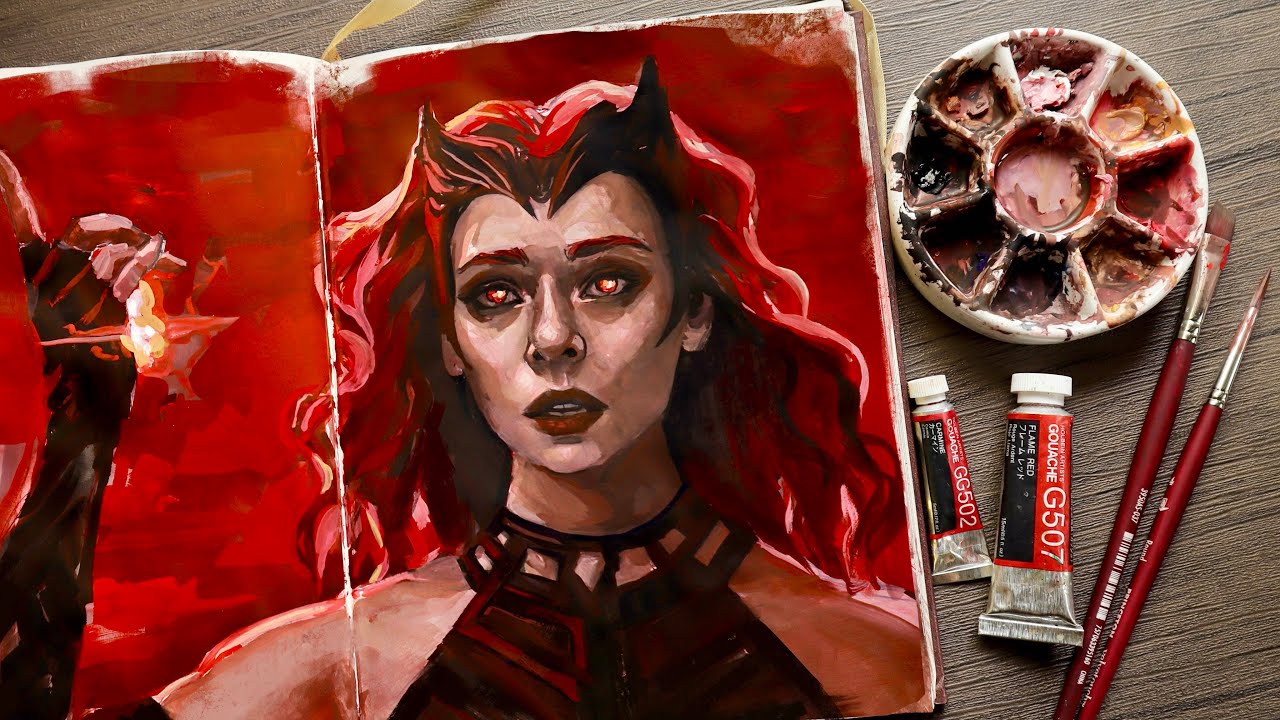 Struggling with red :c | Scarlet Witch|  Painting over my sketches #20