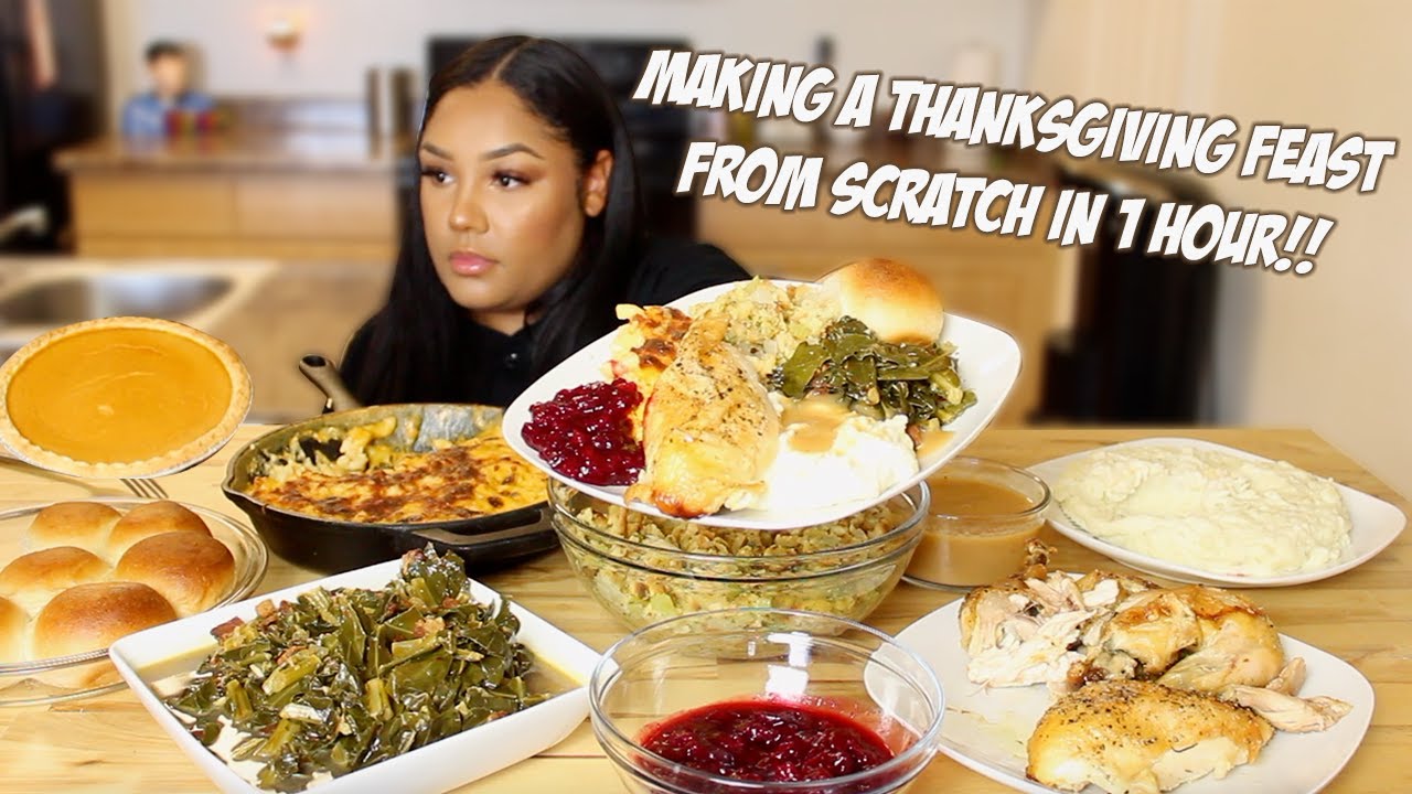 MAKING A THANKSGIVING FEAST IN 1 HOUR ** FULL RECIPE + MUKBANG