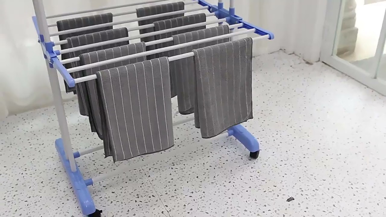 Varal Ch&atilde;o 3 Andares Roupa 4 Rodas Dobr&aacute;vel Refor&ccedil;ado