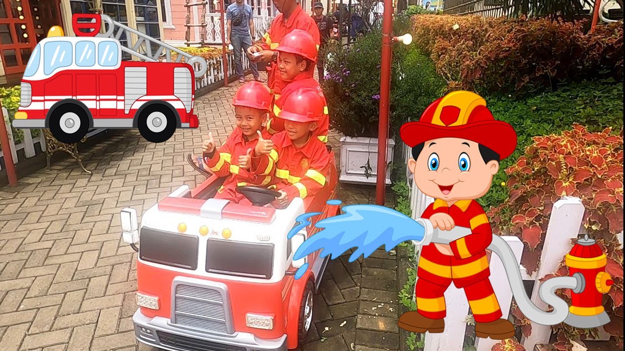KEBAKARAN DI KOTA MINI LEMBANG - Aksi 3 pemadam kebakaran cilik - Aidy Family