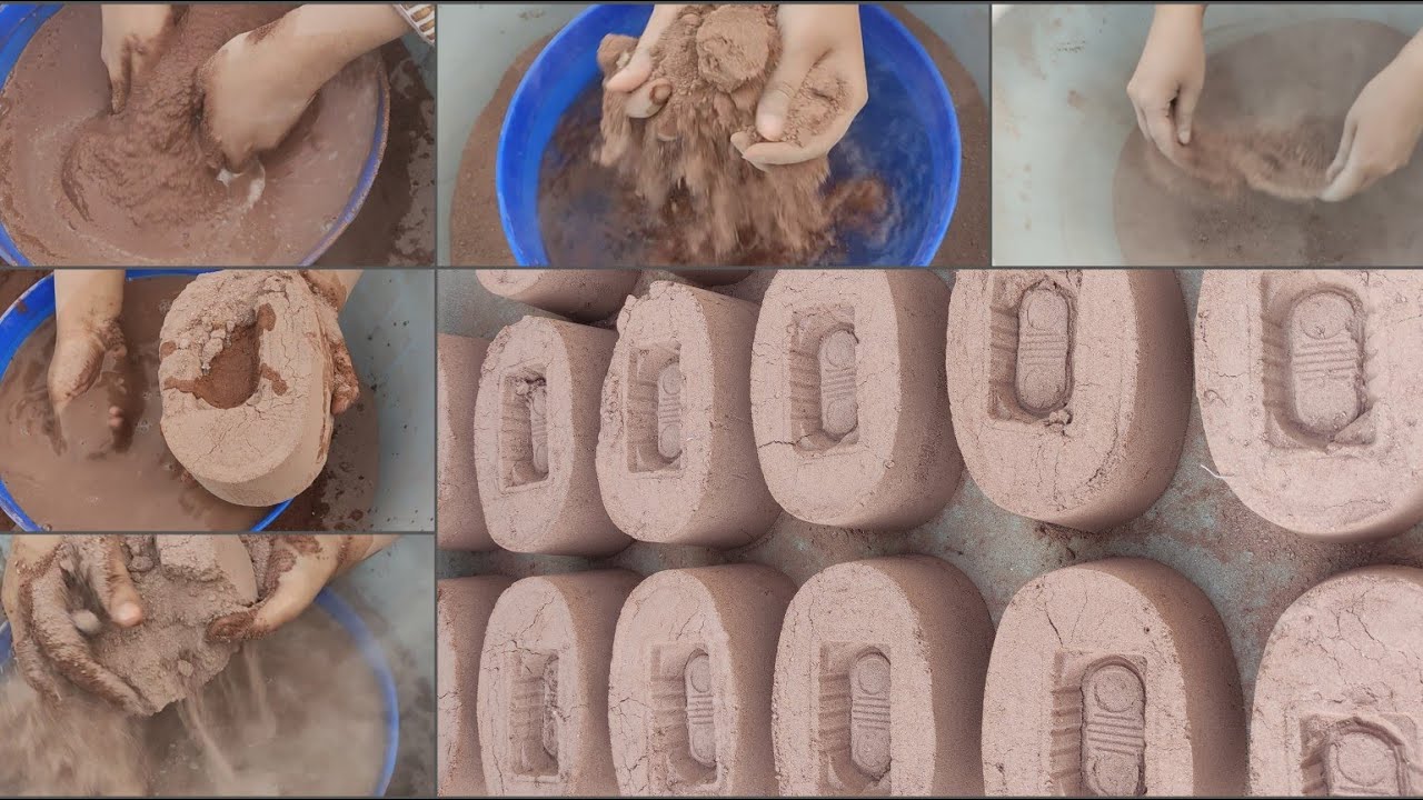 ASMR:red brick sand broken shapes dusty crumbling dry+water+mixing/oddlysatisfying/plz subscribe
