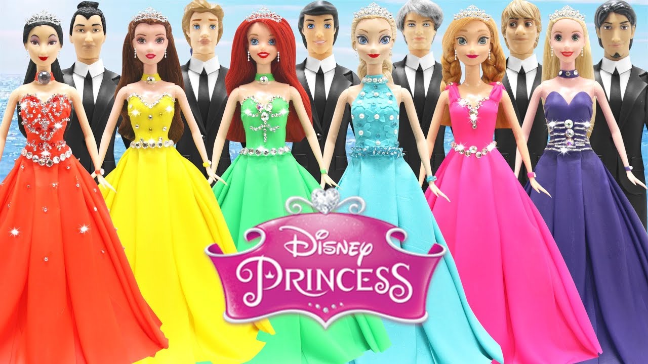 Play Doh Disney Princess Couples Elsa, Anna, Rapunzel, Mulan, Belle, and Ariel Inspired Costumes