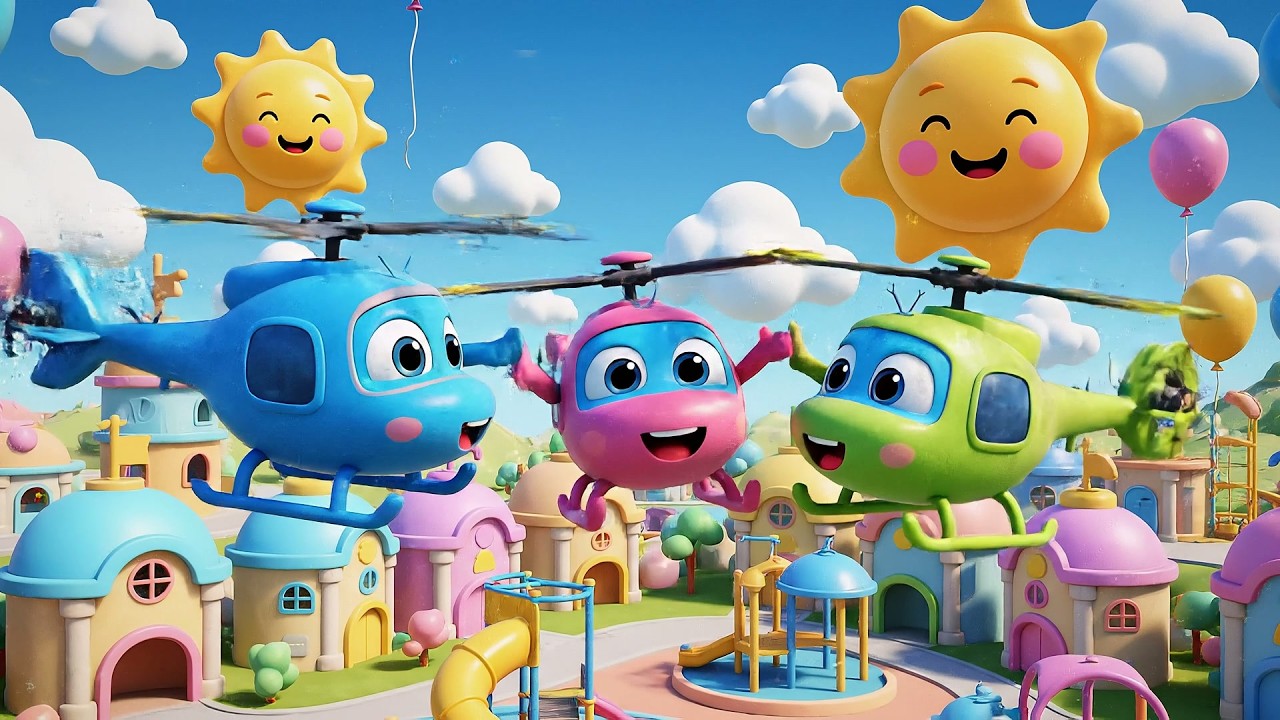Tres Pequeños Helicópteros de Juguete Whir Whir Whir | Canciones de Transportes para Niños