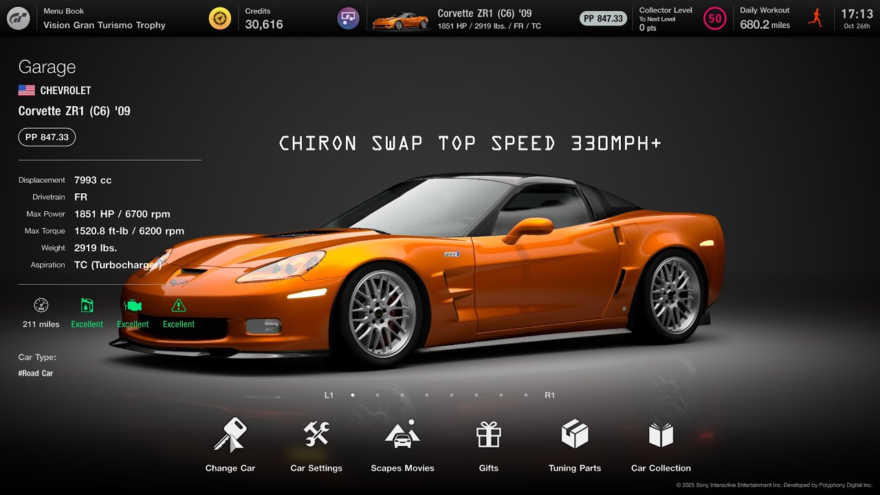 [GT7] Corvette ZR1 Chiron swap top speed tune