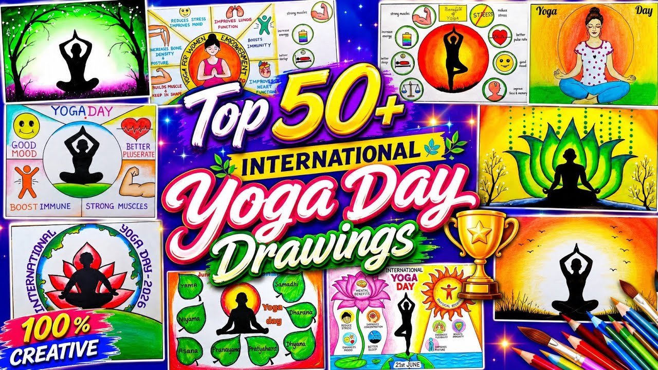 Top 50+ Yoga Day Best Drawings🏆🏆//1st Prize winner🏆 drawings//International Yoga Day Poster Drawings