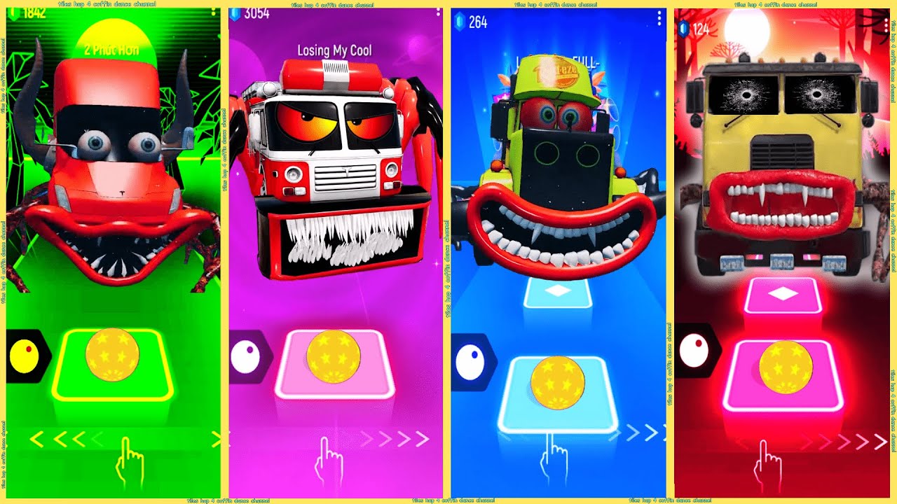 coffin dance - Fire Truck Eater 🆚 Tesla Truck Eater 🆚 Mack Truck Monster 🆚 Truck Eater | Tiles HOP ❗