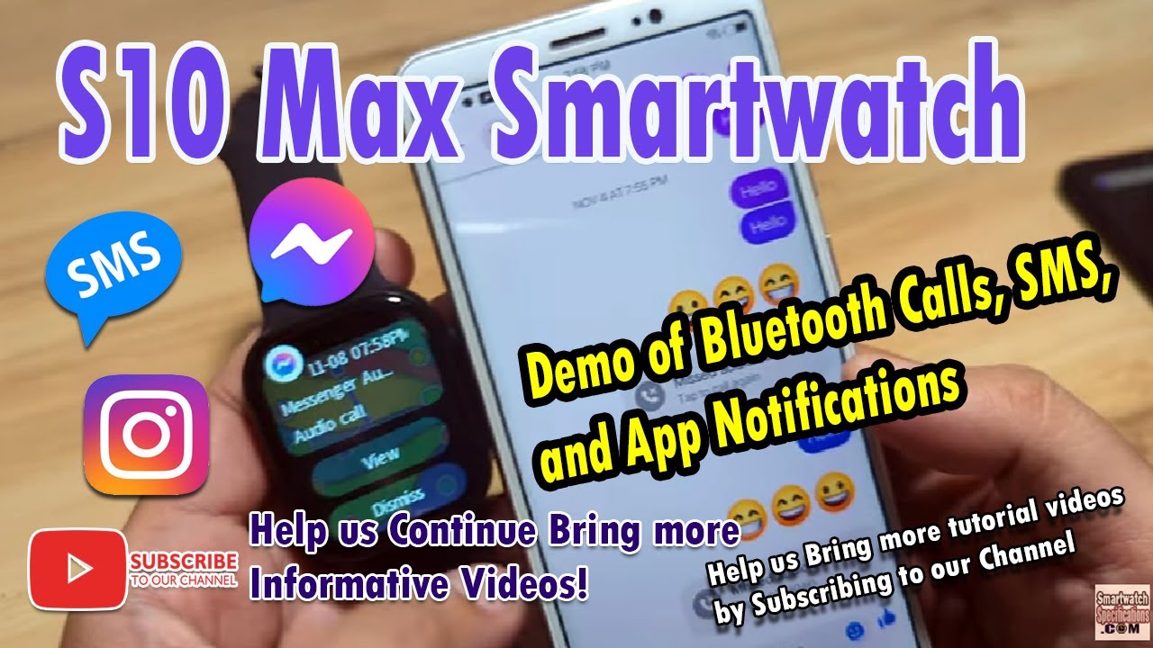 Умные часы S10 Max — демонстрация звонков, SMS и уведомлений приложений по Bluetooth