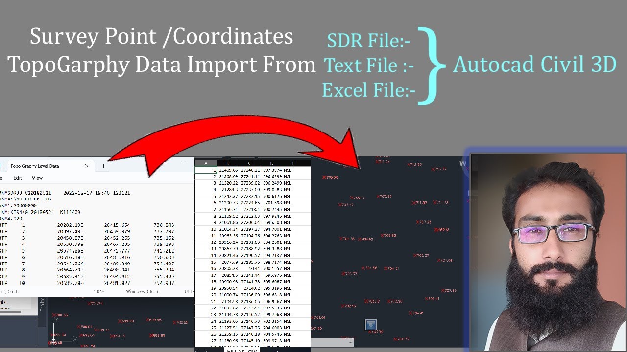 How to Import  SDR ,Text or  Excel File in Autocad Civil 3D Survey/Topography/ Coordinates Points