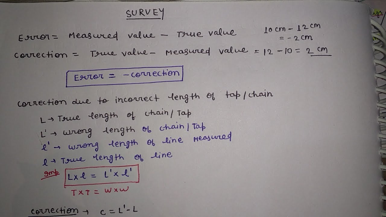 Error and Correction in chain lenght in survey (in hindi)