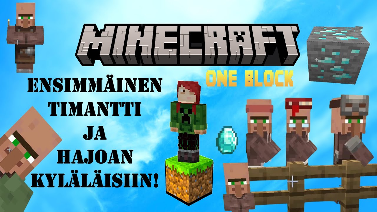 Eka timantti ja kyläläiset hajottaa - Minecraft One Block