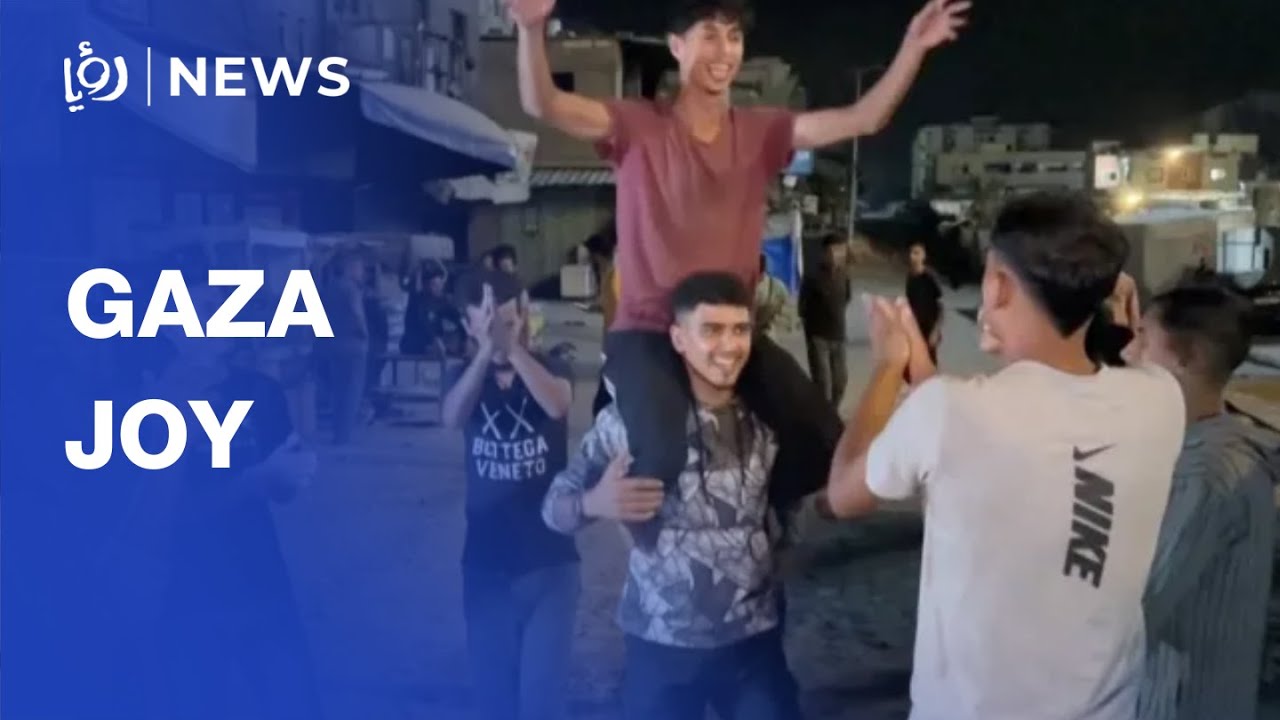 Palestinians in Gaza celebrate the new ceasefire agreement