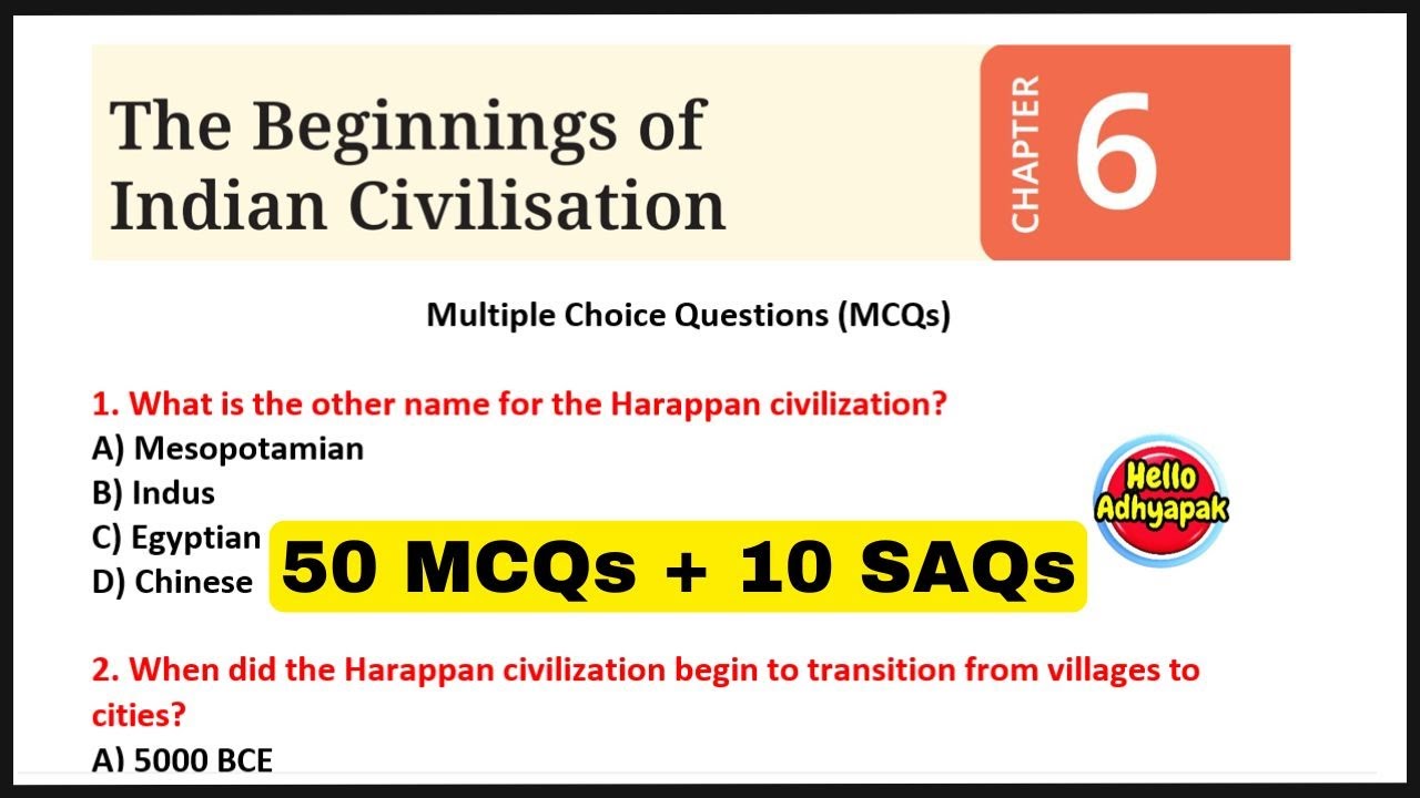 MCQ | Class 6 Social Science Chapter 6 | The Beginnings of Indian Civilization #class6sst #sstmcqs