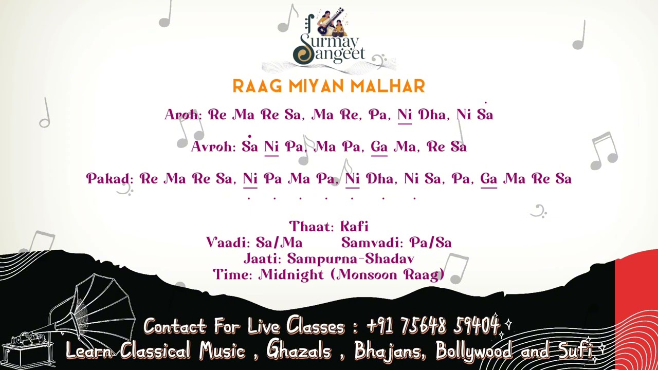 Raag Miyan Malhar || Aaroh - Avaroh , pakad and Swarmalika || bollywood songs based rag miyan malhar