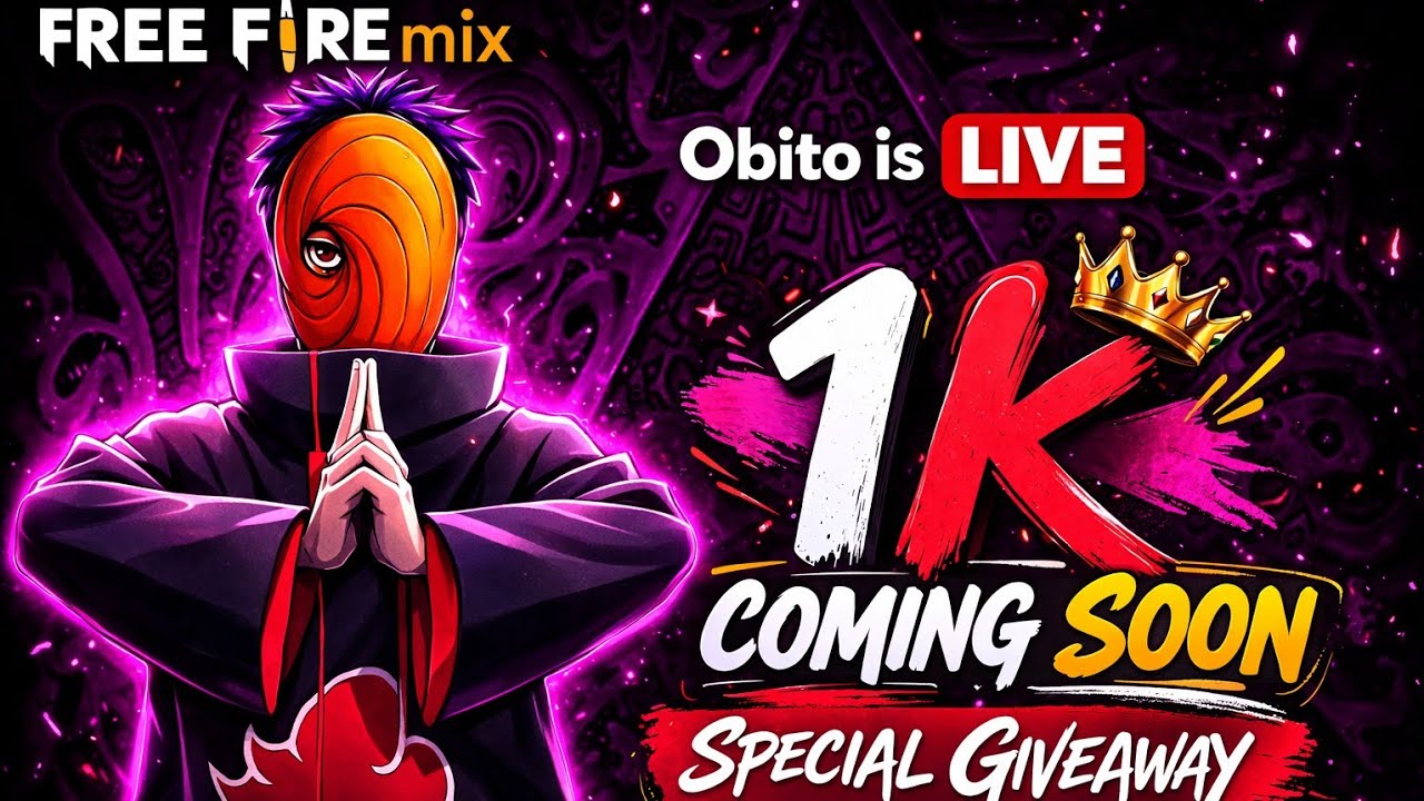 Obito is live 🔴 1k coming soon special giveaway non stop giveaway 😱 ll free fire live stream video