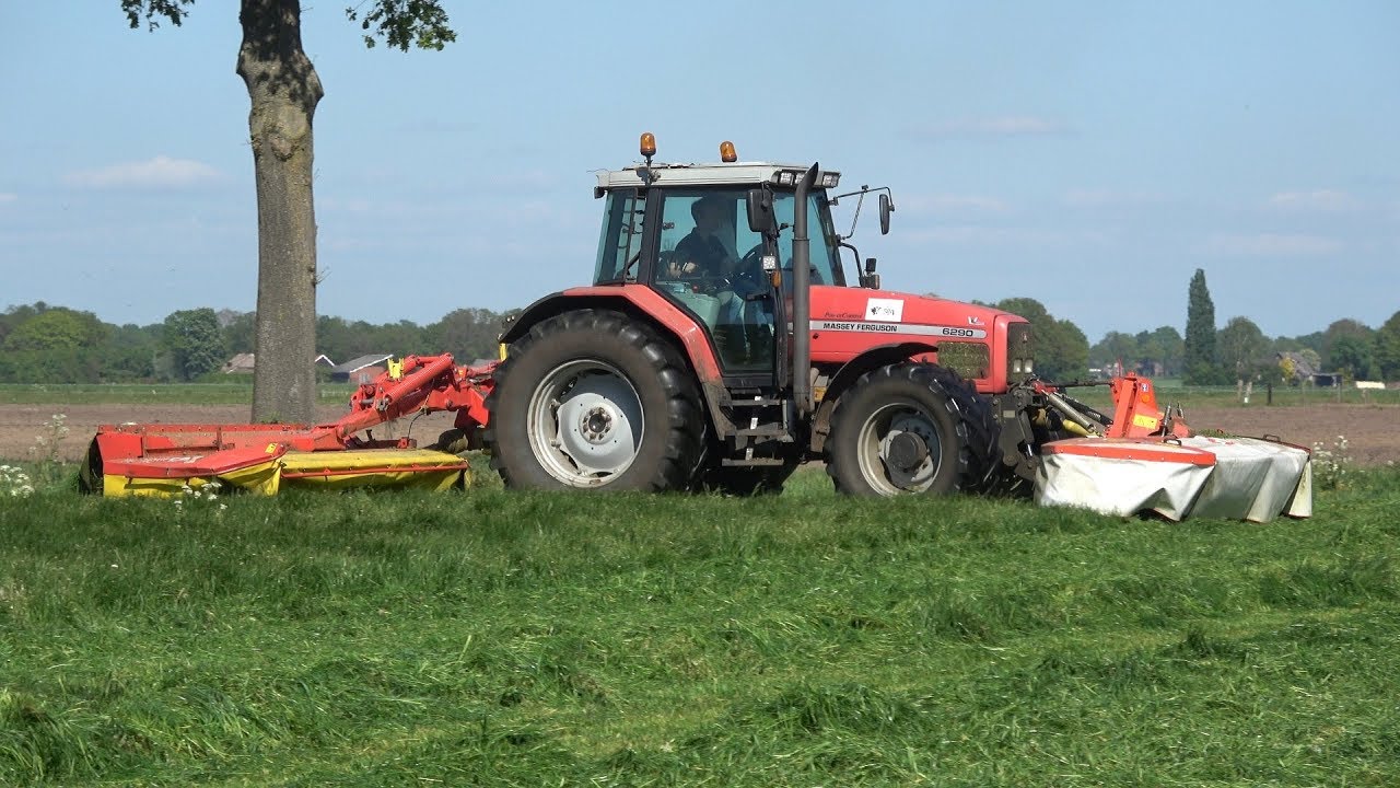 Gras maaien met Massey Ferguson 6290 en Kuhn/Pöttinger maaiers - Agri Service KleinJan (2020)