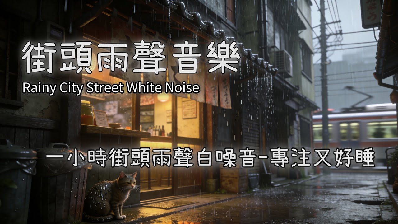 街頭雨聲一小時ASMR+專注提昇+輕鋼琴1 Hour Rainy City Street White Noise