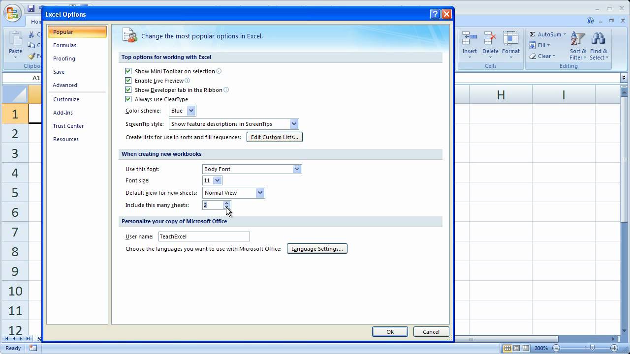 Excel Tips 10 - Change Default Excel Spreadsheet Settings - # Sheets, Font, Size, etc.