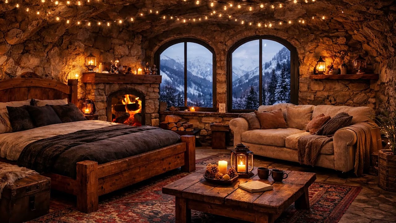 Warm  Fireplace 🔥 Soothing Instrumental  Music 🎄 Relaxing Holiday Ambience 2025