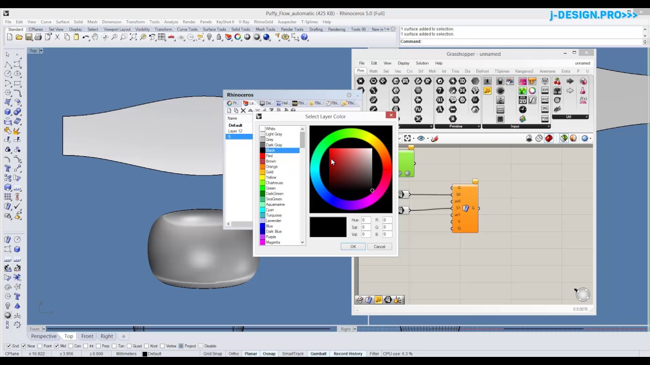 j-DESIGN.PRO - Automatic transfer of objects in Rhino with the Flow Along Surface function. Autom...