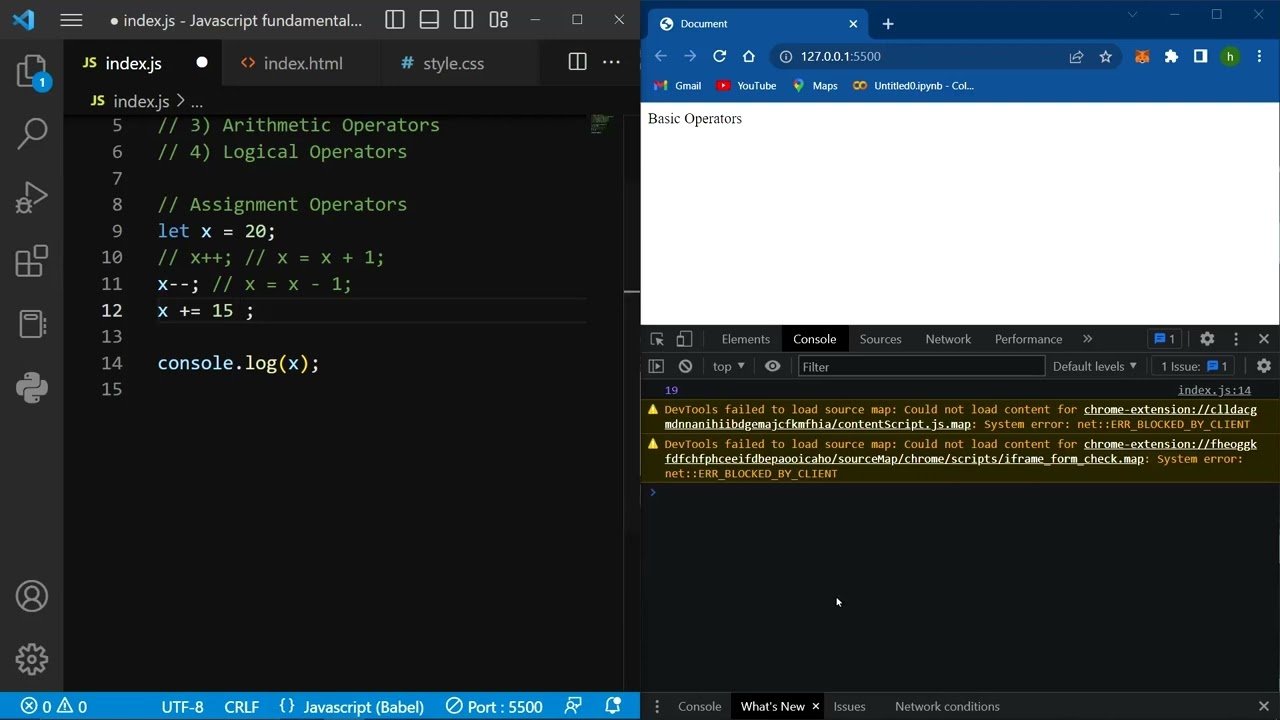 Basic Operators in javascript