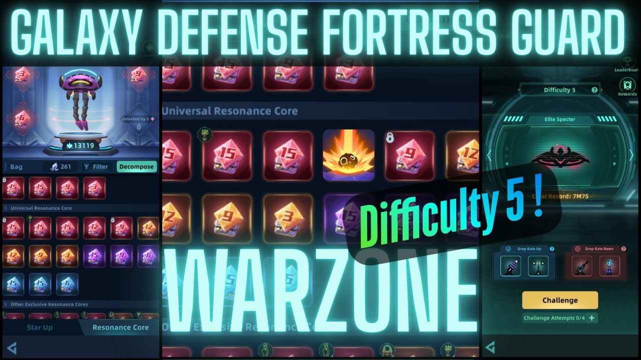 Galaxy Defense Warzone Difficulty 5 👽 -  Farming Resonance Cores w/ Hive Tesla Guardian Combo