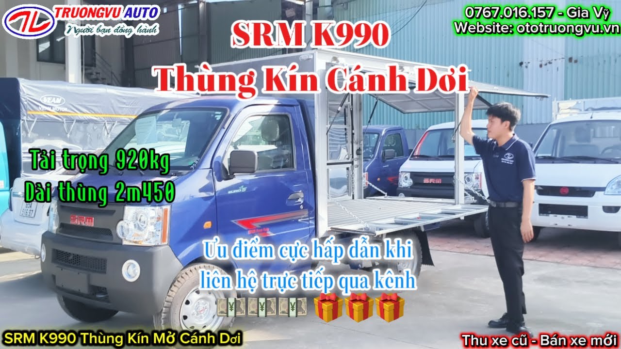 SRM K990 Thùng Kín Mở Cánh Dơi Có Bản Vẽ tải trọng 920kg bán hàng lưu động